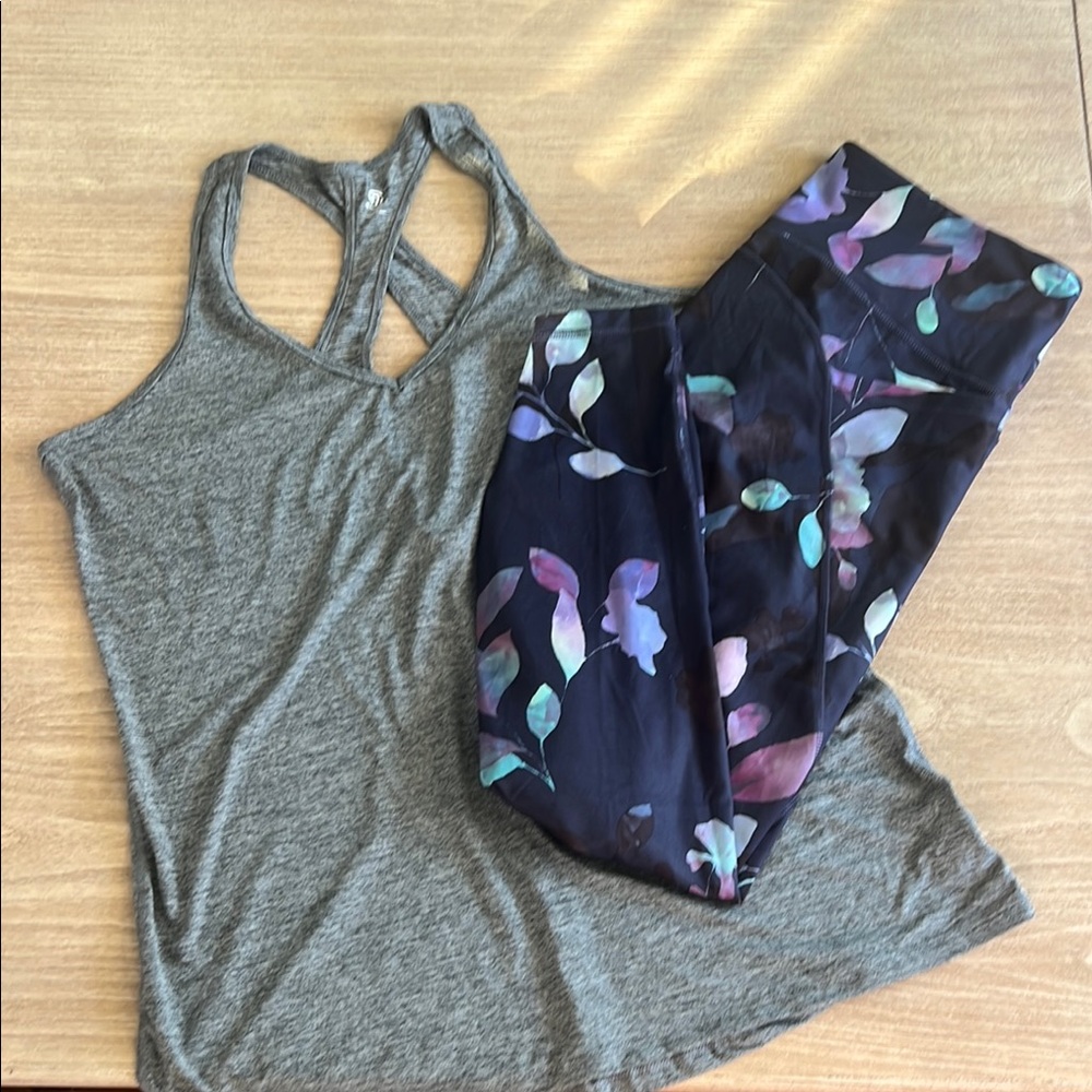 Gray Tank Top and Floral Leggings Set